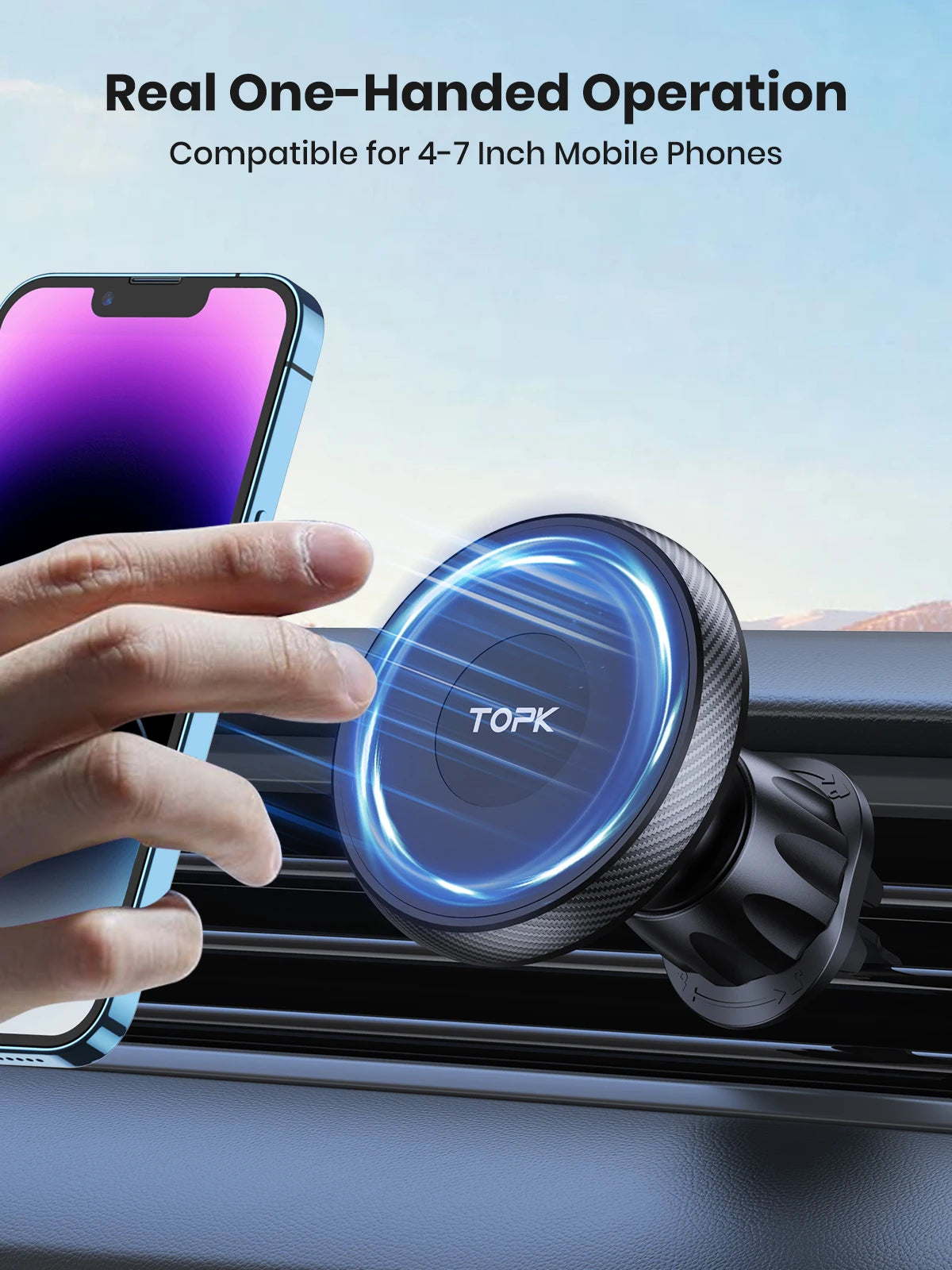 TOPK Magnetic Car Holder FOR Magsafe FOR Phone, 20 Powerful Magnets Metal Hook Vent Clip, Single-Hand Operation Universal Mount
