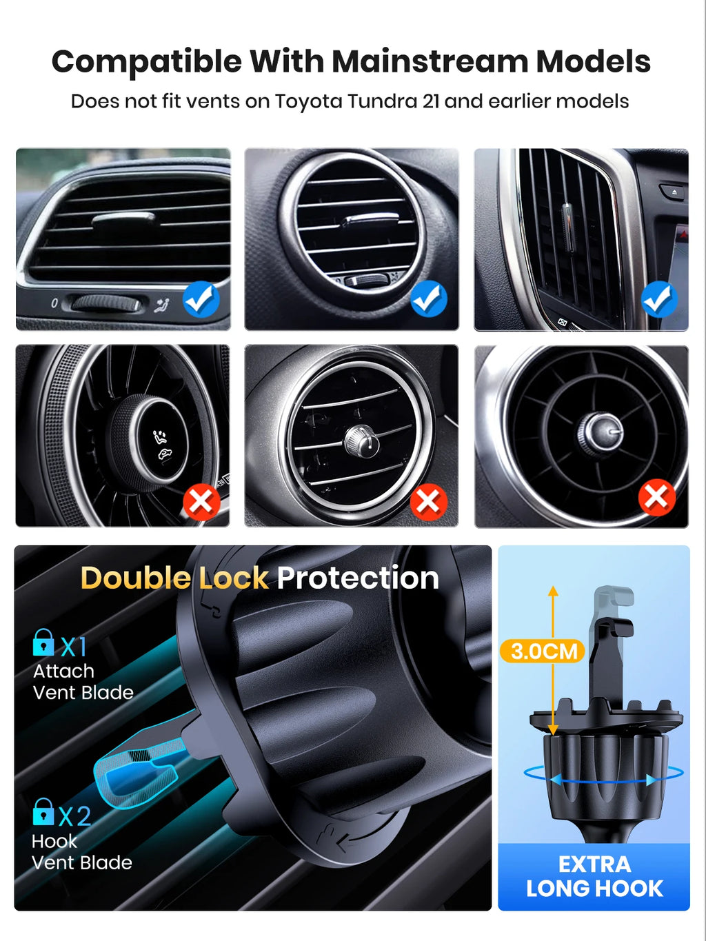 TOPK Magnetic Car Holder FOR Magsafe FOR Phone, 20 Powerful Magnets Metal Hook Vent Clip, Single-Hand Operation Universal Mount