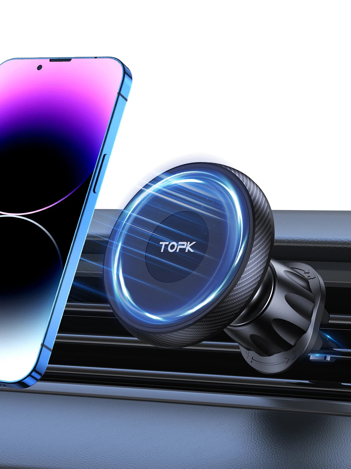 TOPK Magnetic Car Holder FOR Magsafe FOR Phone, 20 Powerful Magnets Metal Hook Vent Clip, Single-Hand Operation Universal Mount
