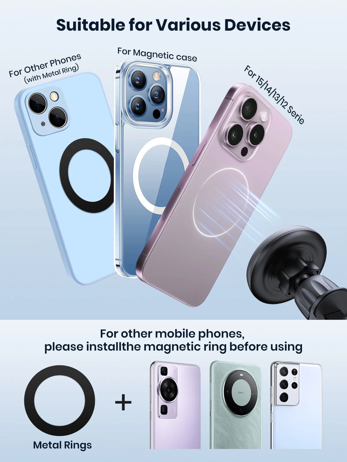 TOPK Magnetic Car Holder FOR Magsafe FOR Phone, 20 Powerful Magnets Metal Hook Vent Clip, Single-Hand Operation Universal Mount