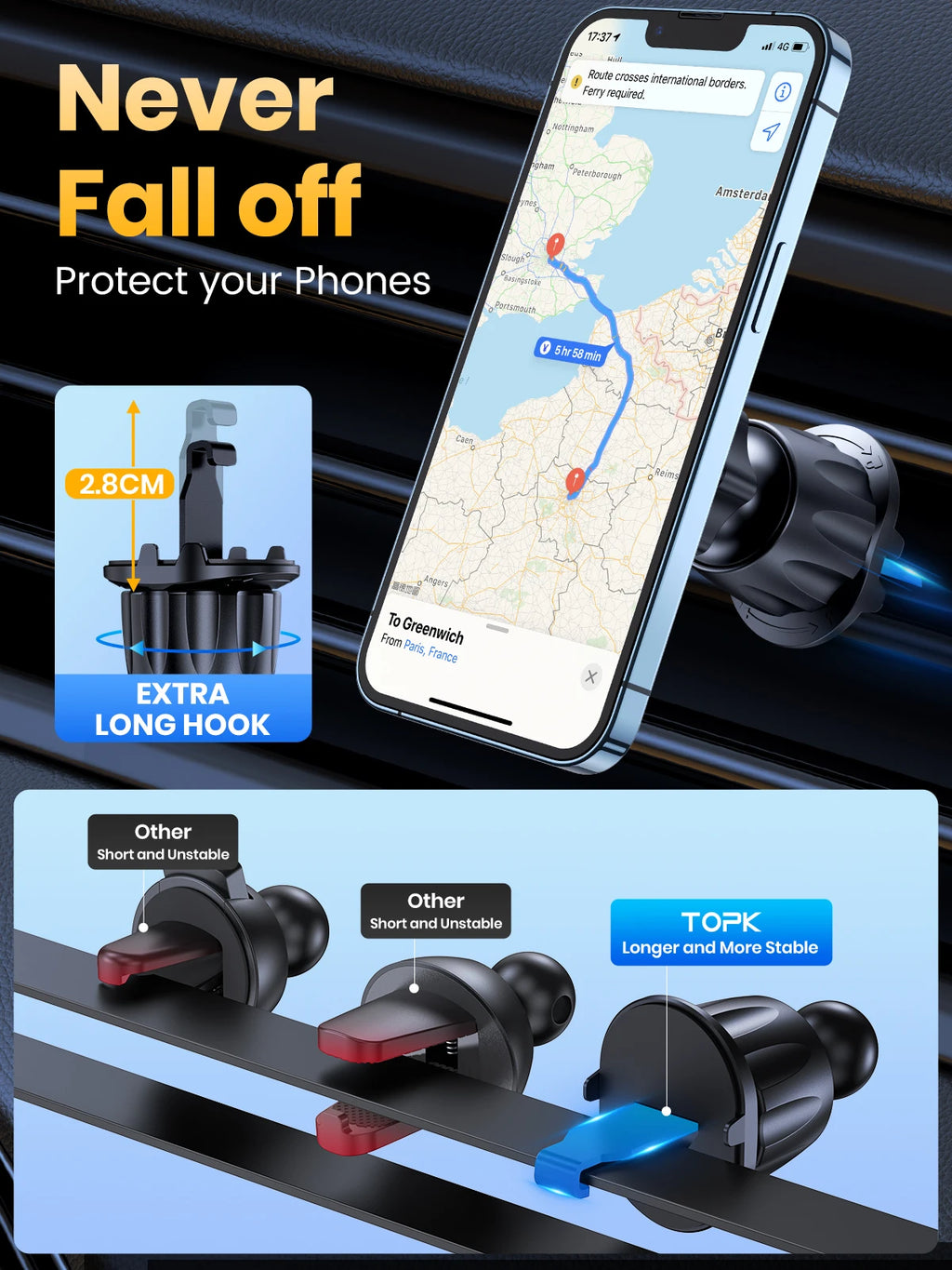 TOPK Magnetic Car Holder FOR Magsafe FOR Phone, 20 Powerful Magnets Metal Hook Vent Clip, Single-Hand Operation Universal Mount