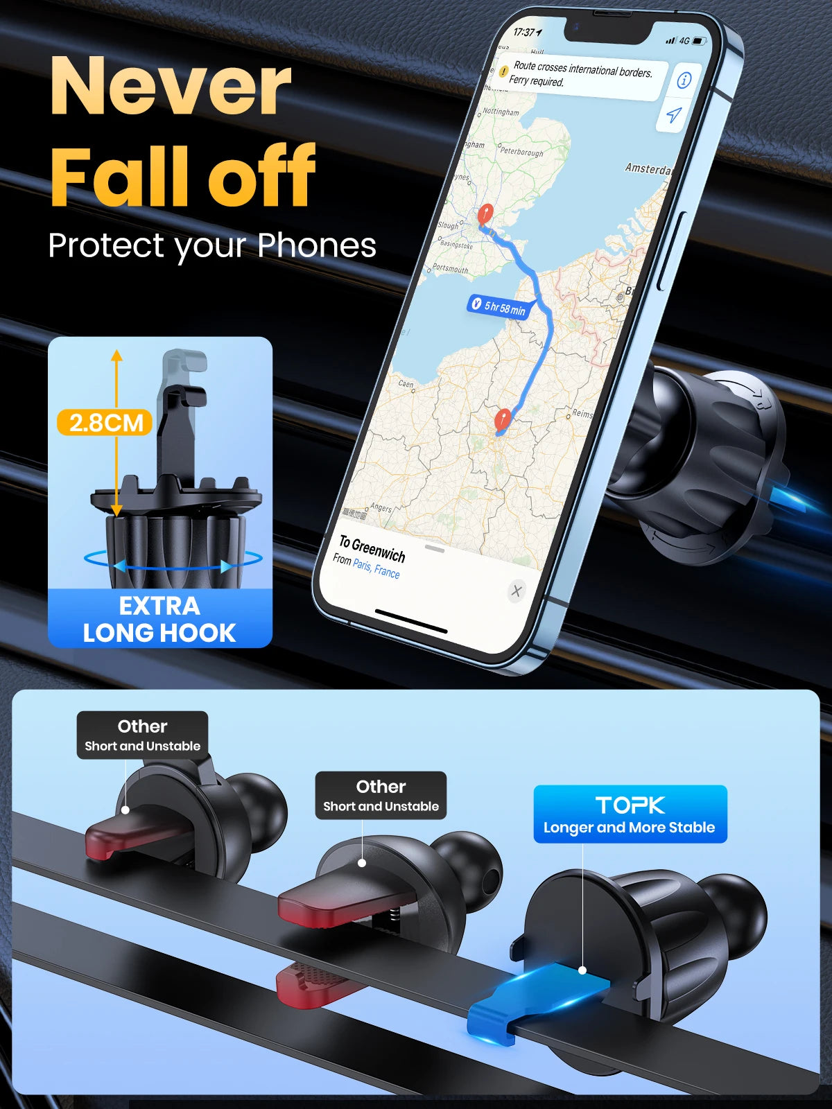 TOPK Magnetic Car Holder FOR Magsafe FOR Phone, 20 Powerful Magnets Metal Hook Vent Clip, Single-Hand Operation Universal Mount